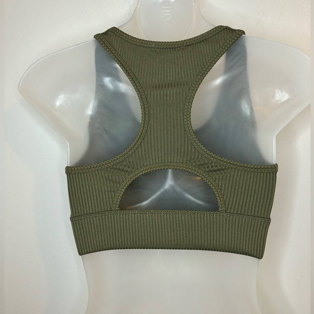 Green Ribbed Racerback Sports Bra - Picture 2 of 4